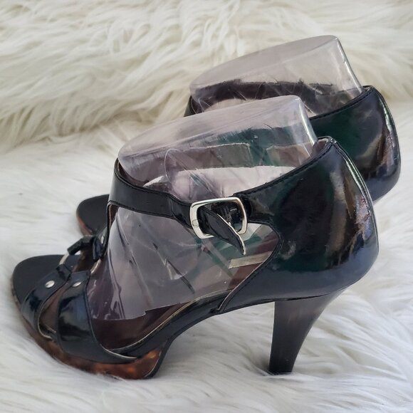 Michael Antonis Black Strappy Patent Leather Platform Shoes SZ 8.5 - Picture 5 of 11